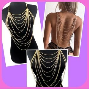 ✨BODY CHAINS IN GOLD-MULTI LAYER FASHION  BODY JEWELRY-TOP-CHOKER-NEW
